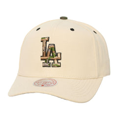 Los Angeles Dodgers Mitchell & Ness Unisex Camo Logo Pro Crown Snapback Hat - Cream - Mitchell & Ness Discount