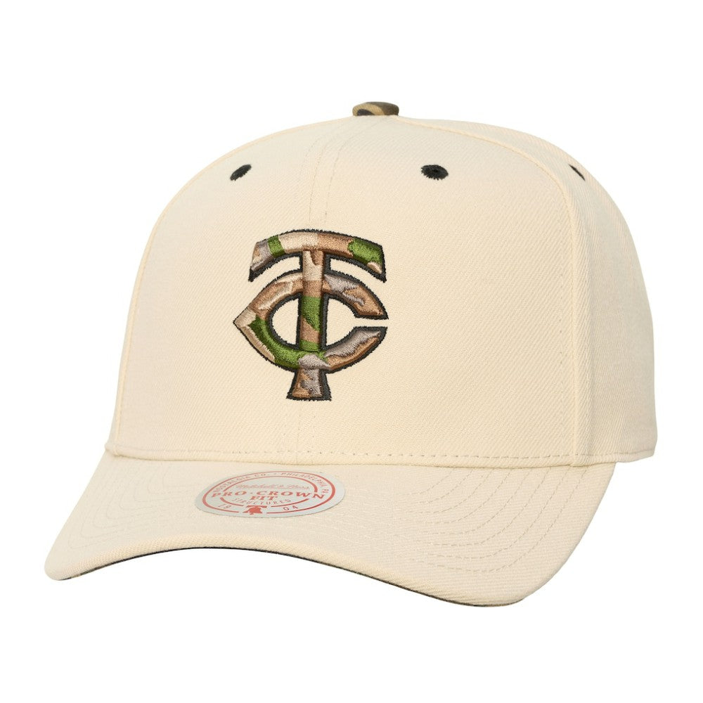 Minnesota Twins Mitchell & Ness Unisex Camo Logo Pro Crown Snapback Hat - Cream - Mitchell & Ness Sale