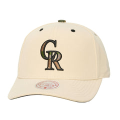 Colorado Rockies Mitchell & Ness Unisex Camo Logo Pro Crown Snapback Hat - Cream - Mitchell & Ness Lifestyle