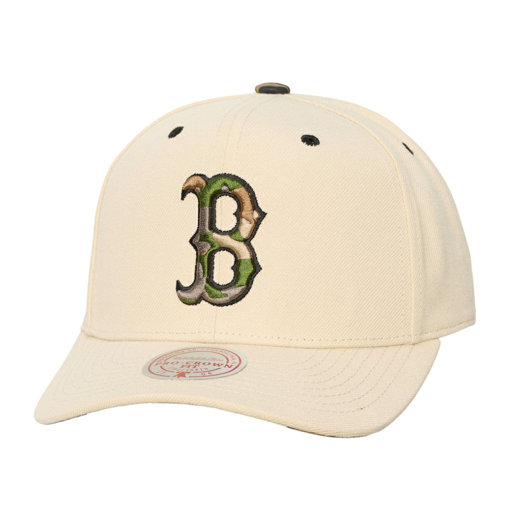 Boston Red Sox Mitchell & Ness Unisex Camo Logo Pro Crown Snapback Hat - Cream - Mitchell & Ness Lifestyle
