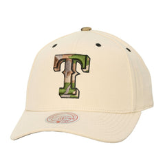 Texas Rangers Mitchell & Ness Unisex Camo Logo Pro Crown Snapback Hat - Cream - Mitchell & Ness Online