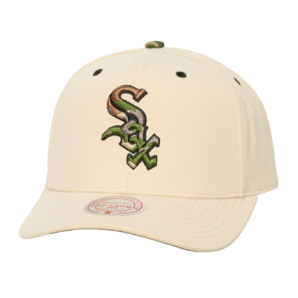 Chicago White Sox Mitchell & Ness Unisex Camo Logo Pro Crown Snapback Hat - Cream - Mitchell & Ness Online