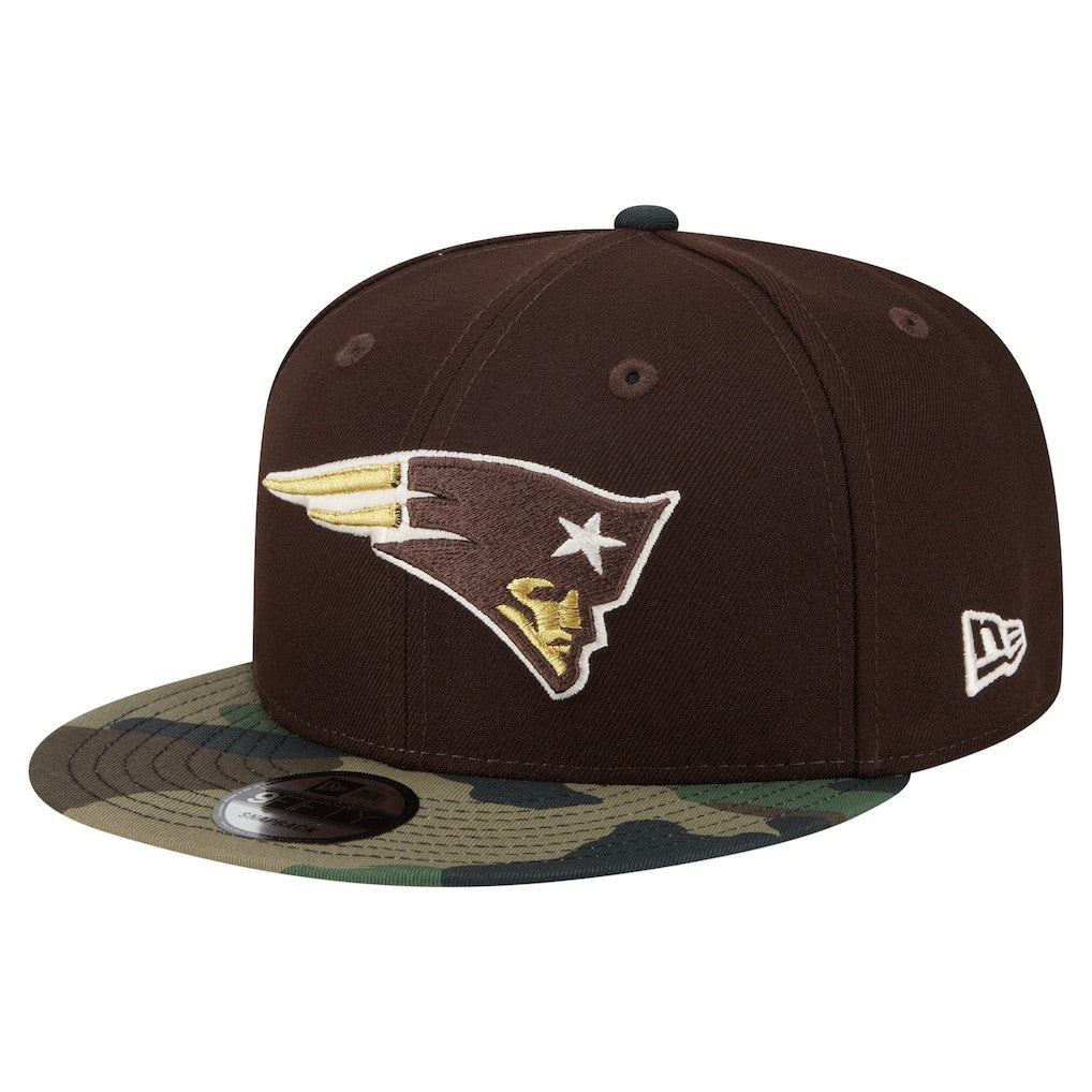 New England Patriots Adult Burnt Wood Camo 9FIFTY Snapback Hat Dark Brown