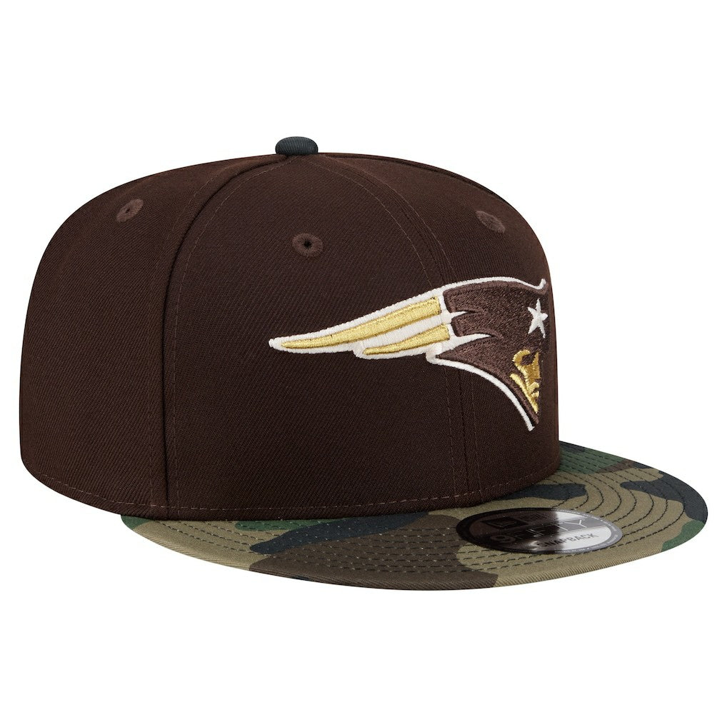 New England Patriots Adult Burnt Wood Camo 9FIFTY Snapback Hat Dark Brown