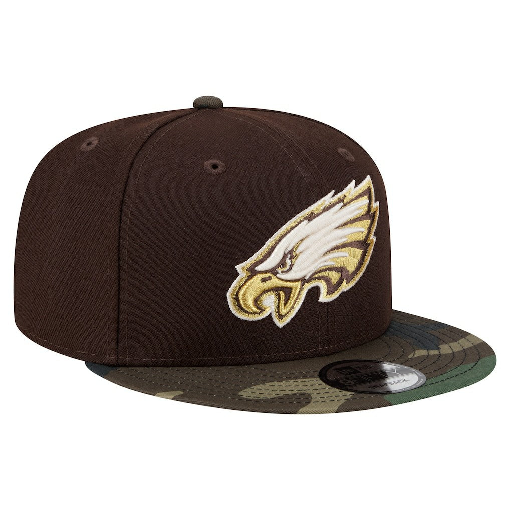 Philadelphia Eagles Adult Burnt Wood Camo 9FIFTY Snapback Hat Dark Brown