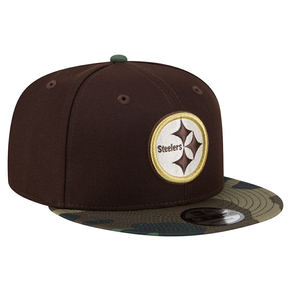 Pittsburgh Steelers Adult Burnt Wood Camo 9FIFTY Snapback Hat Dark Brown