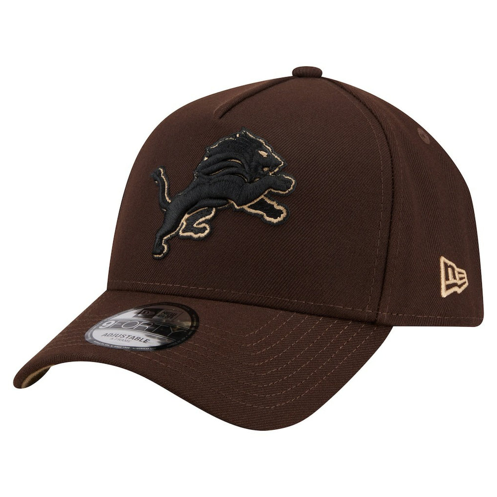 Detroit Lions New Era Burnt Wood A-Frame 9FORTY Adjustable Hat Dark Brown