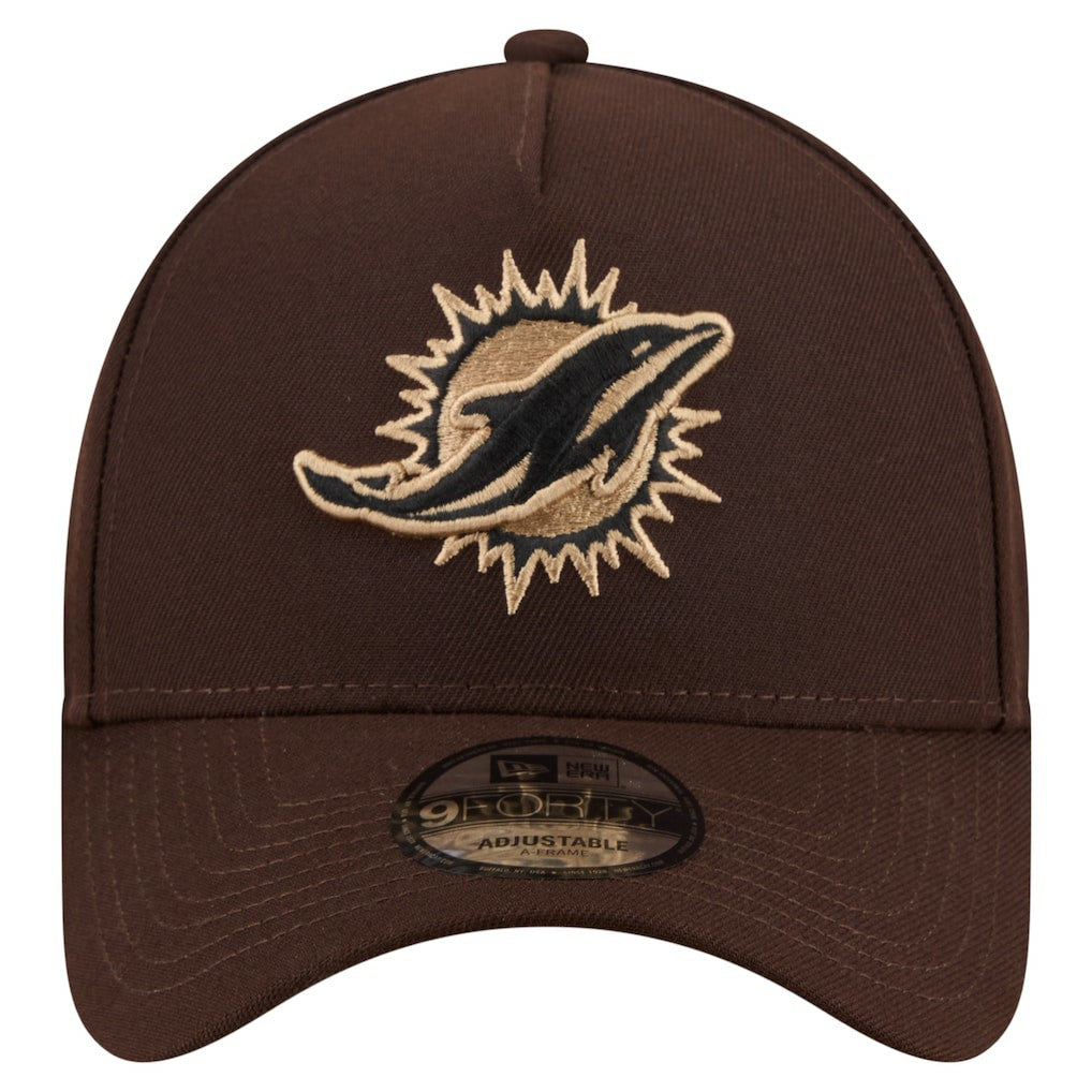 Miami Dolphins New Era Burnt Wood A-Frame 9FORTY Adjustable Hat Dark Brown