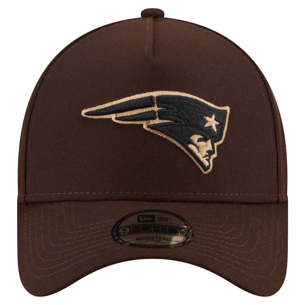 New England Patriots New Era Burnt Wood A-Frame 9FORTY Adjustable Hat Dark Brown