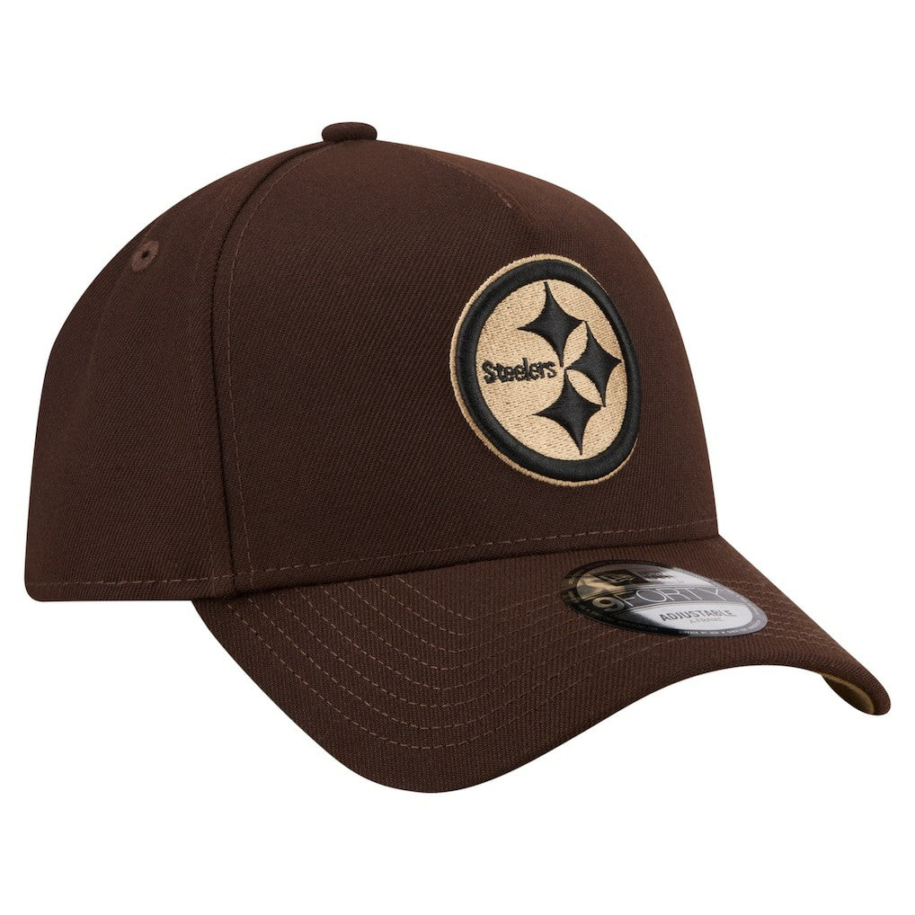 Pittsburgh Steelers New Era Burnt Wood A-Frame 9FORTY Adjustable Hat Dark Brown