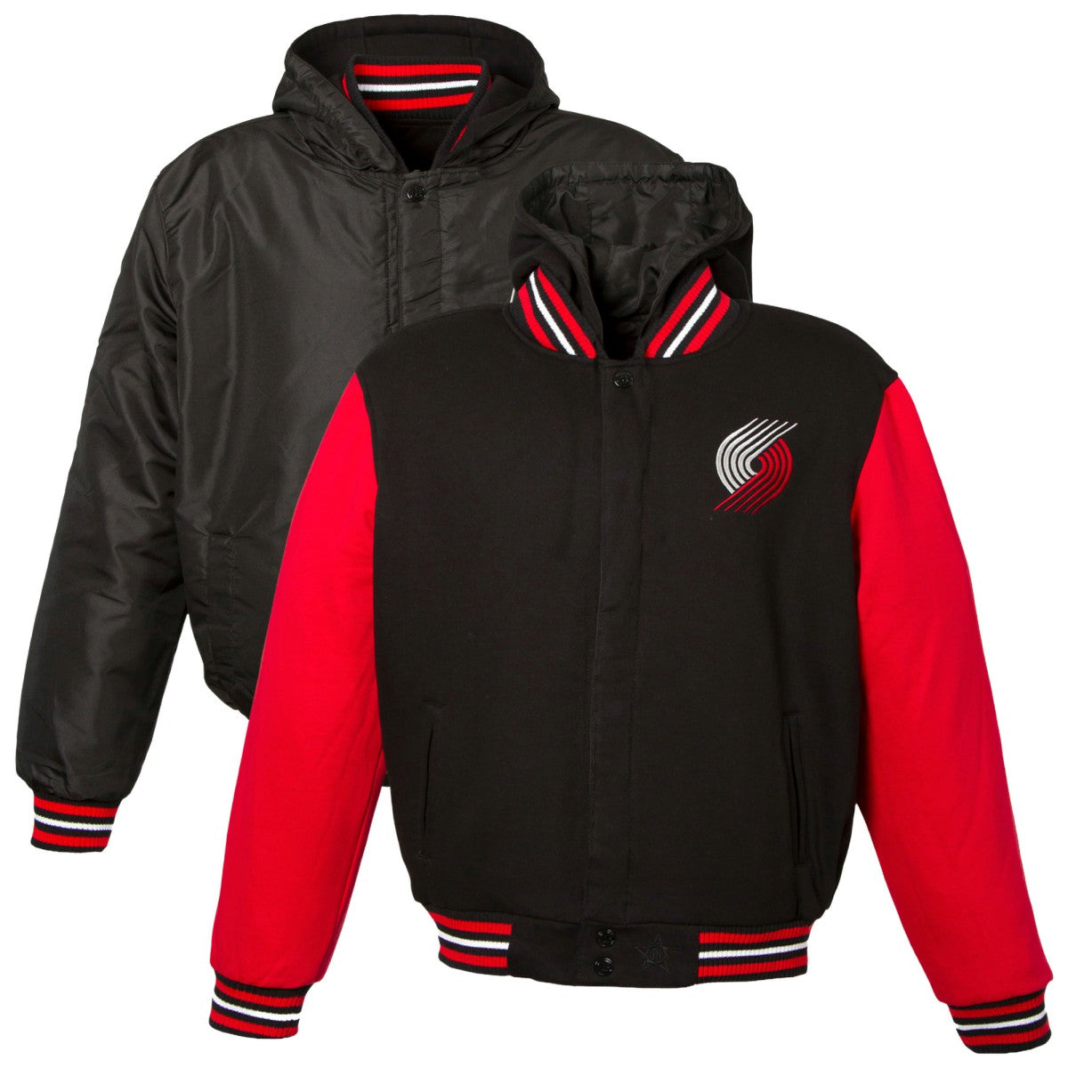 Portland Trail Blazers JH Design Youth Reversible Fleece Full-Zip Varsity Hoodie Black