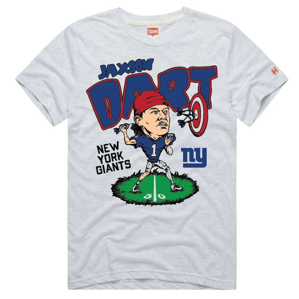 Jaxson Dart New York Giants Homage Unisex Caricature Player Graphic Tri-Blend T-Shirt Ash