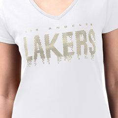 Los Angeles Lakers G-III 4Her by Carl Banks Women's Super-Slim-Fit Metallic Drop Lightweight V-Neck T-Shirt White