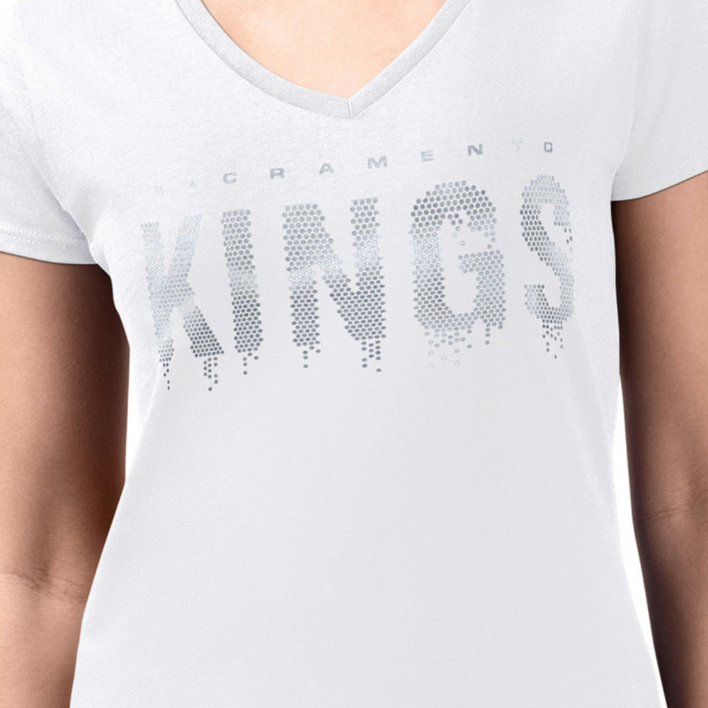Sacramento Kings G-III 4Her by Carl Banks Women's Super-Slim-Fit Metallic Drop Lightweight V-Neck T-Shirt White