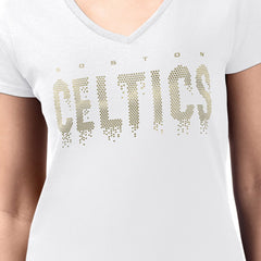 Boston Celtics G-III 4Her by Carl Banks Women's Super-Slim-Fit Metallic Drop Lightweight V-Neck T-Shirt White