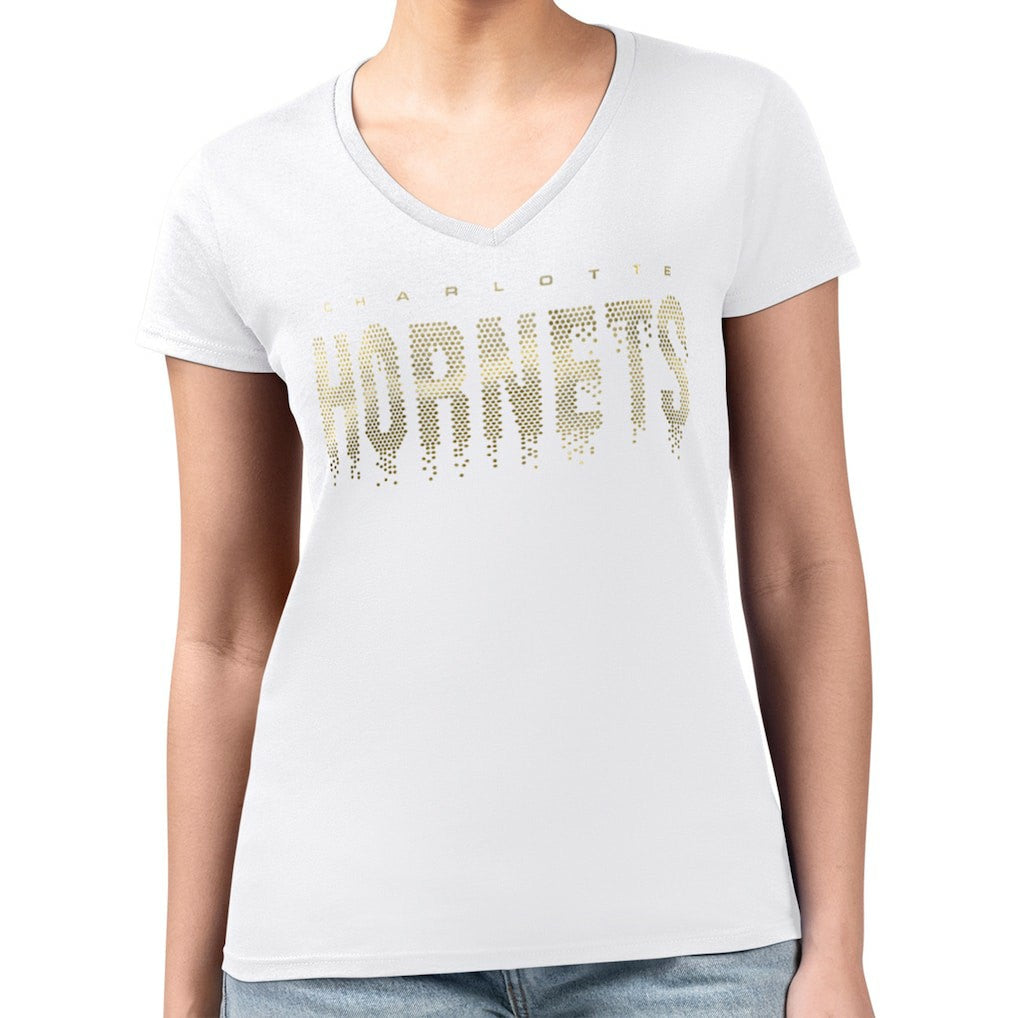 Charlotte Hornets G-III 4Her by Carl Banks Women's Super-Slim-Fit Metallic Drop Lightweight V-Neck T-Shirt White
