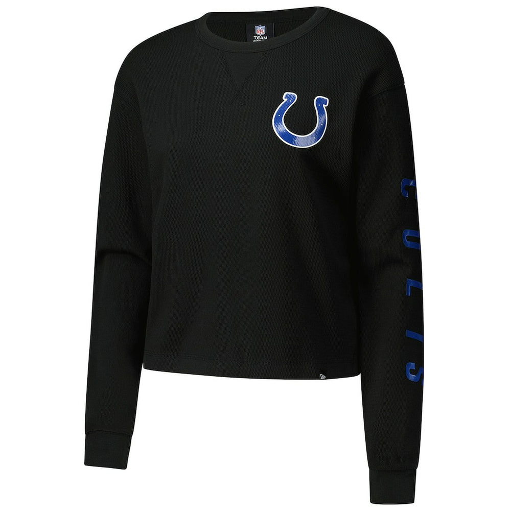 Indianapolis Colts New Era Women's Sport Night Thermal Long Sleeve Cropped T-Shirt Black