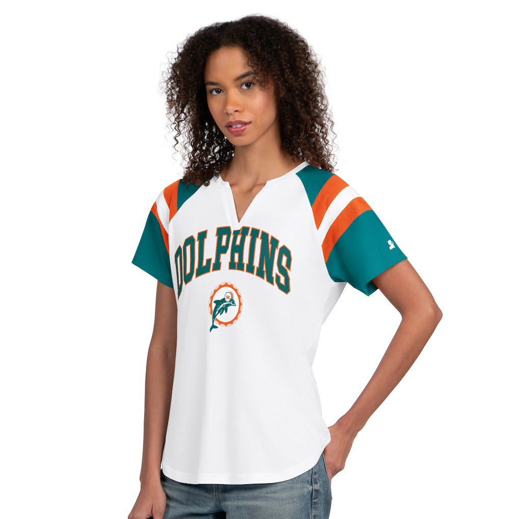Miami Dolphins Starter Women's Game On Notch Neck T-Shirt White