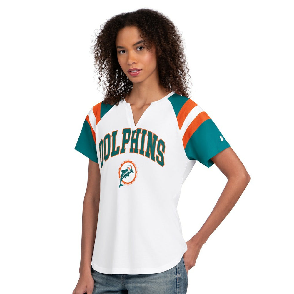 Miami Dolphins Starter Women's Game On Notch Neck T-Shirt White