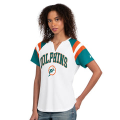 Miami Dolphins Starter Women's Game On Notch Neck T-Shirt White