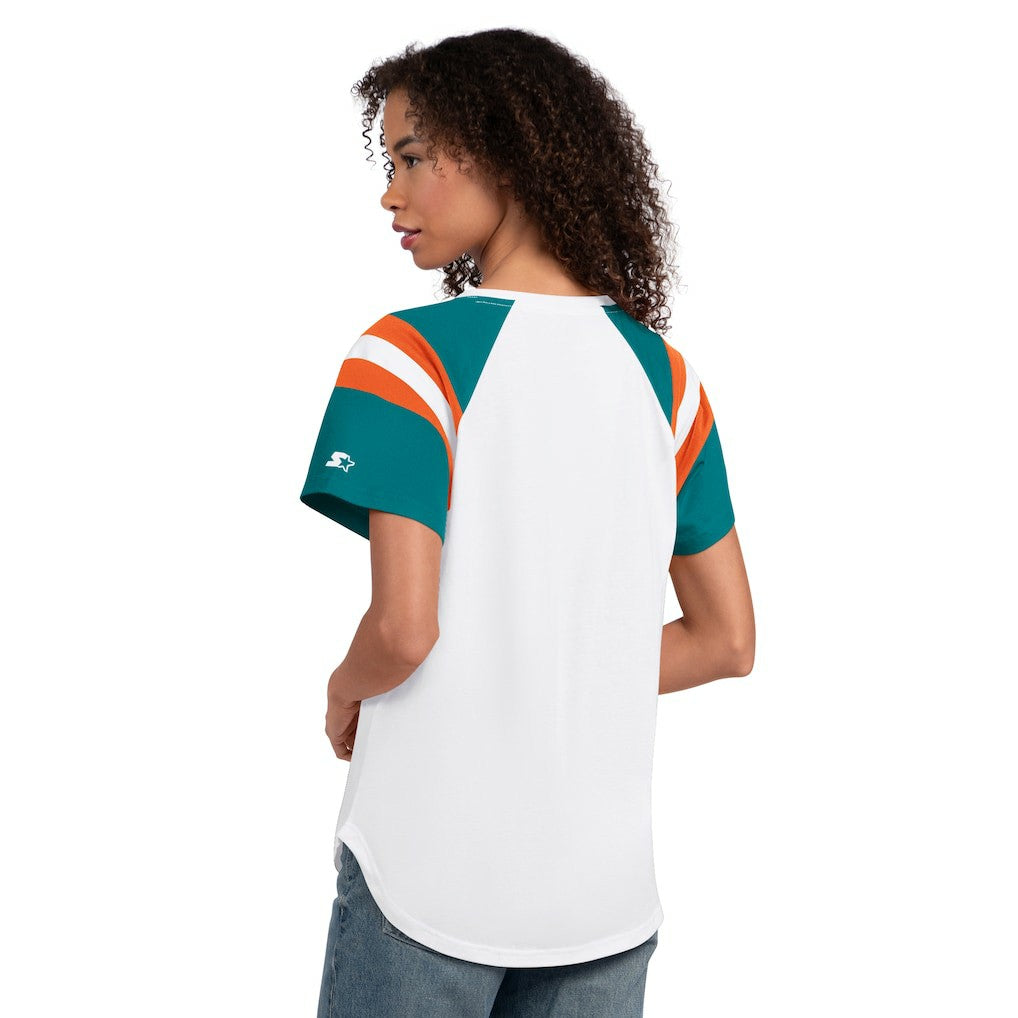 Miami Dolphins Starter Women's Game On Notch Neck T-Shirt White