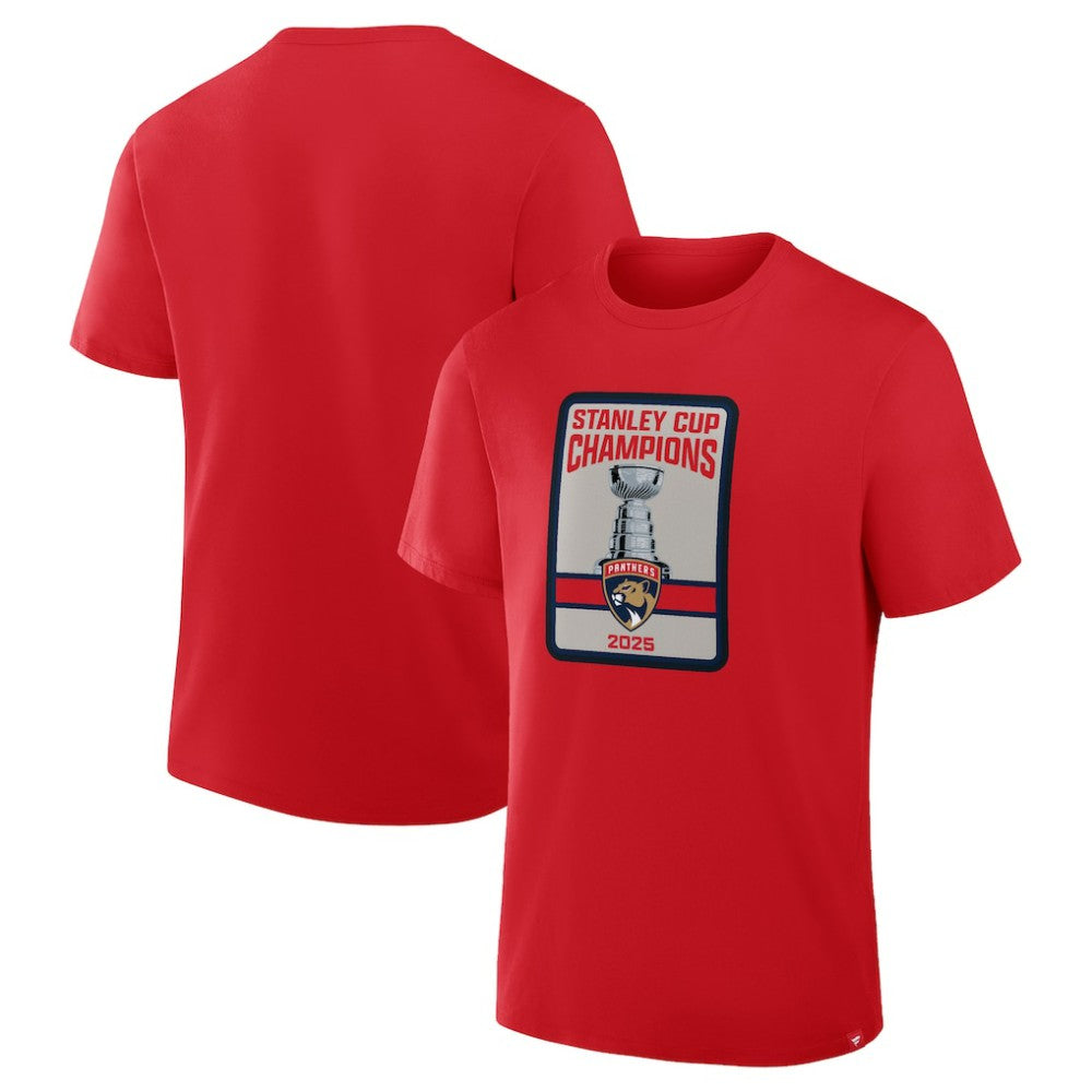 Florida Panthers 2025 Stanley Cup Champions Banner Raising T-Shirt - Red - NHL 203499281