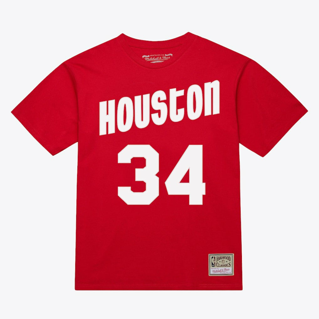 Hakeem Olajuwon Houston Rockets Unisex Hardwood Classics Name & Number T-Shirt for sale Red | Mitchell & Ness Lifestyle