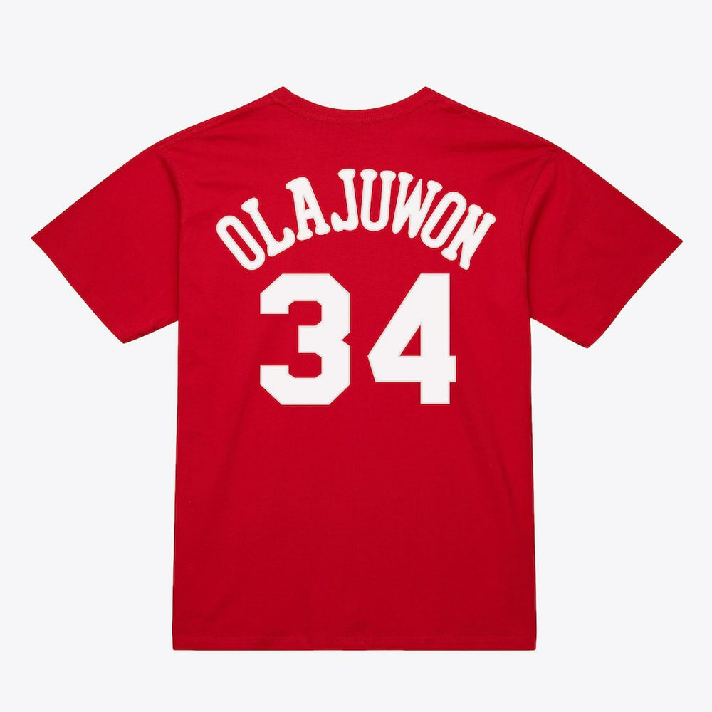 Hakeem Olajuwon Houston Rockets Unisex Hardwood Classics Name & Number T-Shirt for sale Red | Mitchell & Ness Lifestyle