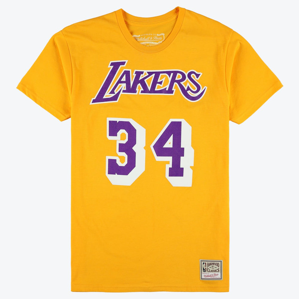 Shaquille O'Neal Los Angeles Lakers Unisex Hardwood Classics Name & Number T-Shirt Gold | Mitchell & Ness discount
