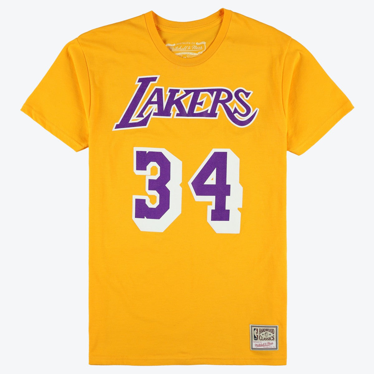 Shaquille O'Neal Los Angeles Lakers Unisex Hardwood Classics Name & Number T-Shirt Gold | Mitchell & Ness discount