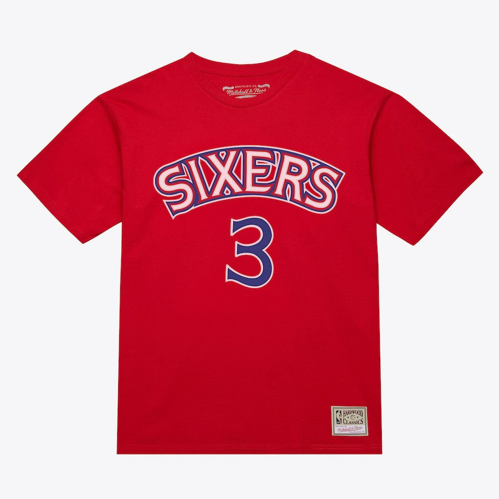 Allen Iverson Philadelphia 76ers Unisex Hardwood Classics Name & Number T-Shirt Red | Mitchell & Ness for sale