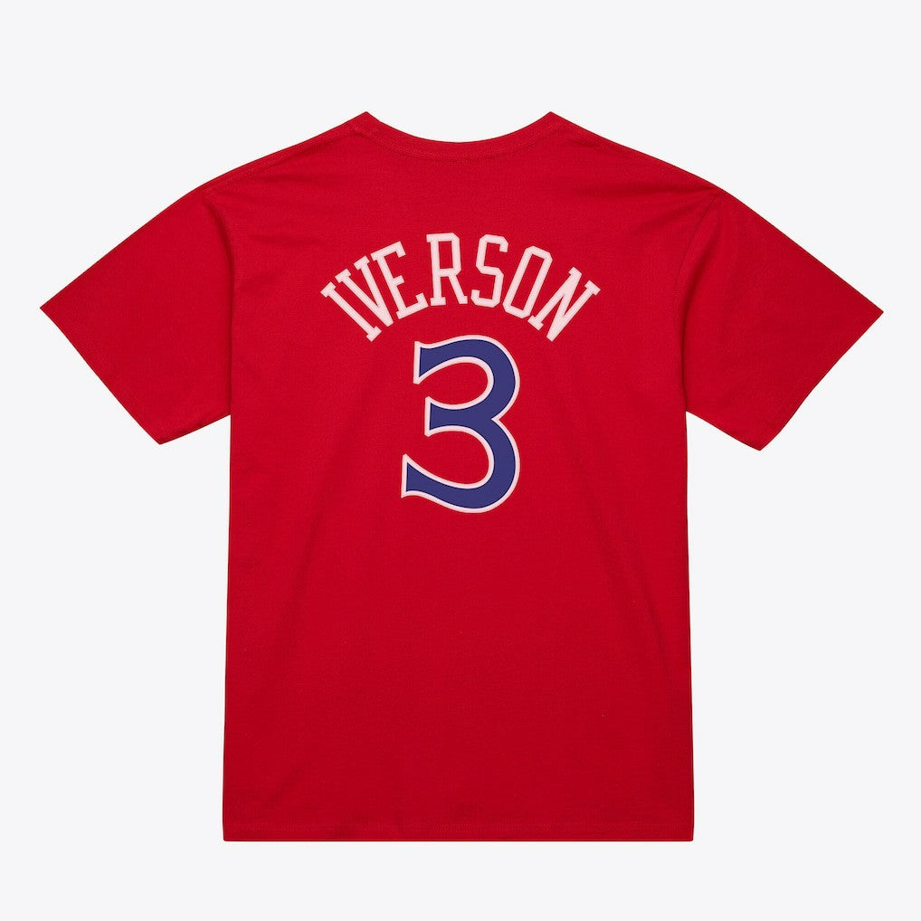 Allen Iverson Philadelphia 76ers Unisex Hardwood Classics Name & Number T-Shirt Red | Mitchell & Ness for sale