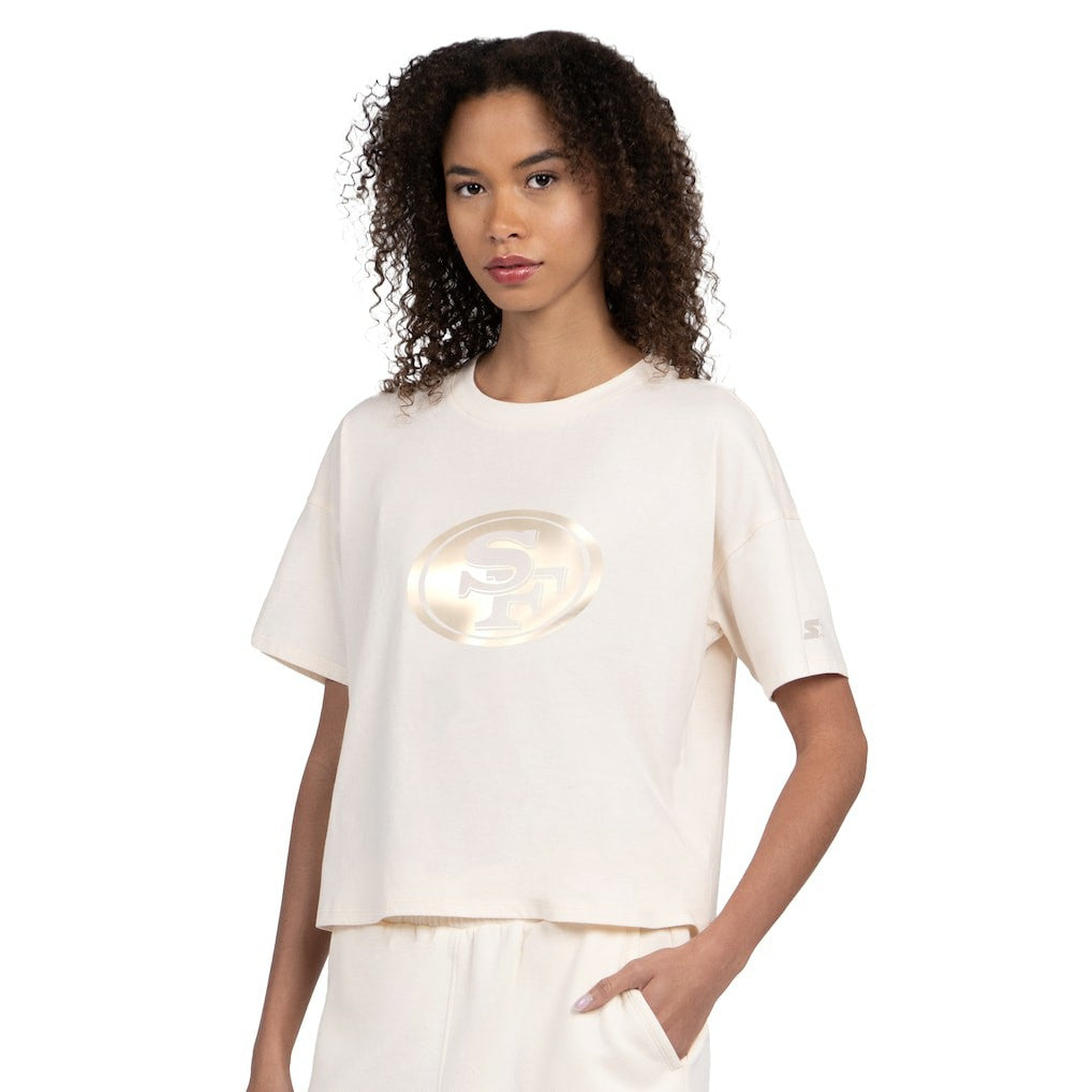 San Francisco 49ers Starter Women's Pastel Travel Boxy Cropped T-Shirt Cream