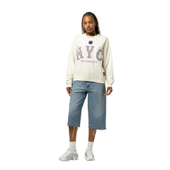New York Mets Mitchell & Ness Women's Premium Oversized Crewneck Sweatshirt - Cream - Mitchell & Ness Online