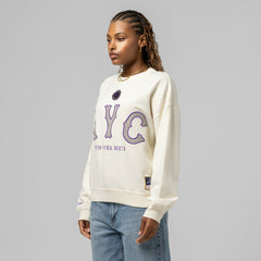 New York Mets Mitchell & Ness Women's Premium Oversized Crewneck Sweatshirt - Cream - Mitchell & Ness Online
