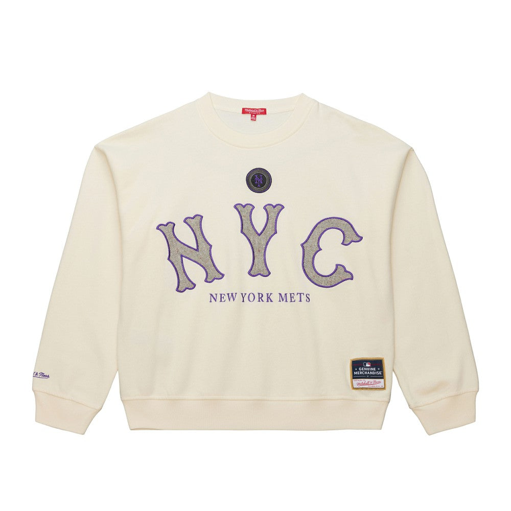 New York Mets Mitchell & Ness Women's Premium Oversized Crewneck Sweatshirt - Cream - Mitchell & Ness Online