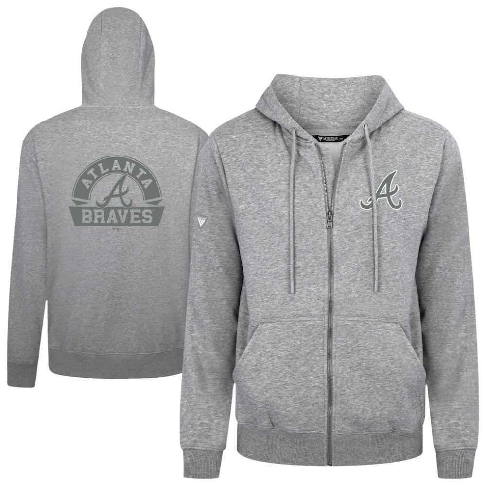 Atlanta Braves Levelwear Podium Chenille Logo Full-Zip Hoodie - Heather Gray - MLB on Sale