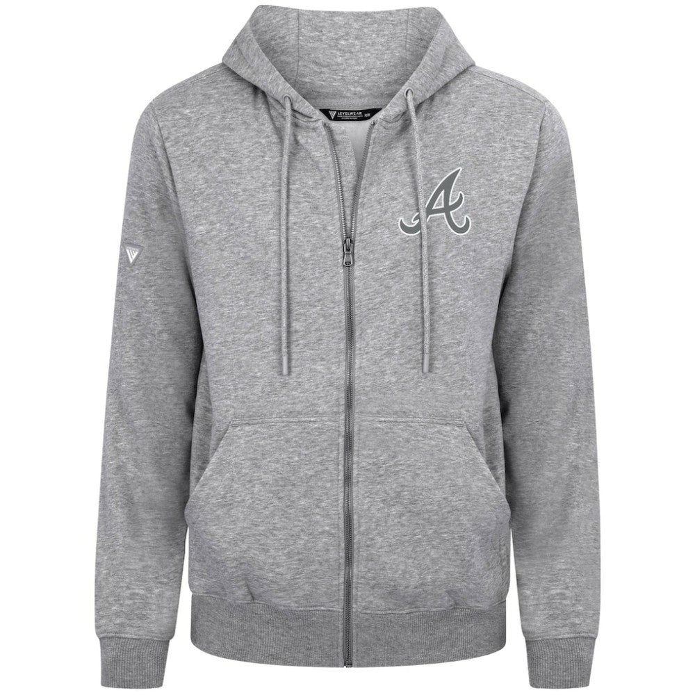 Atlanta Braves Levelwear Podium Chenille Logo Full-Zip Hoodie - Heather Gray - MLB on Sale