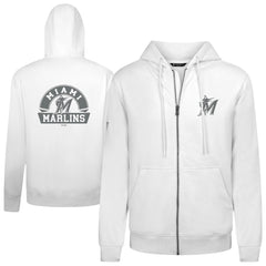 Miami Marlins Levelwear Podium Chenille Logo Full-Zip Hoodie - White - MLB Discount