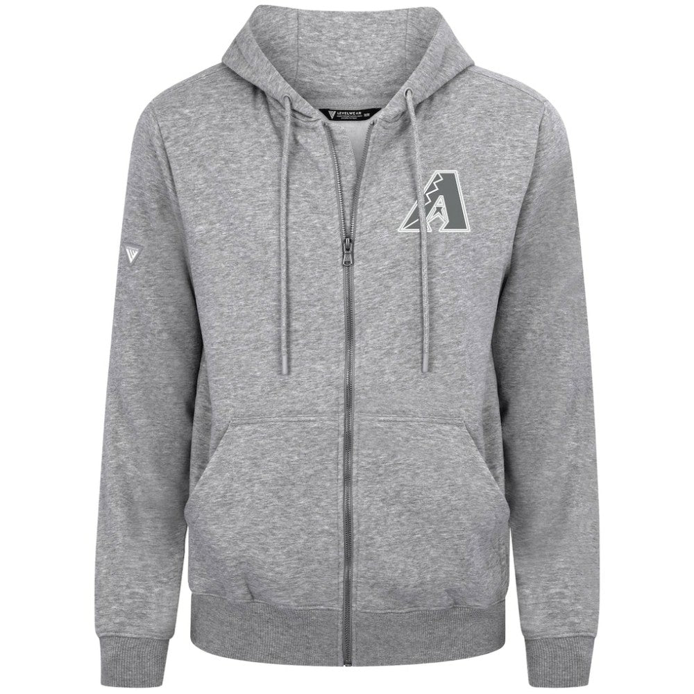 Arizona Diamondbacks Levelwear Podium Chenille Logo Full-Zip Hoodie - Heather Gray - MLB Sale