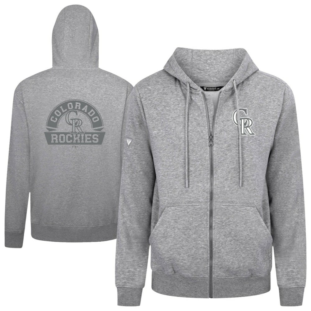 Colorado Rockies Levelwear Podium Chenille Logo Full-Zip Hoodie - Heather Gray - MLB Sale
