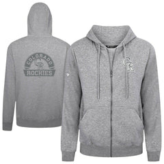 Colorado Rockies Levelwear Podium Chenille Logo Full-Zip Hoodie - Heather Gray - MLB Sale