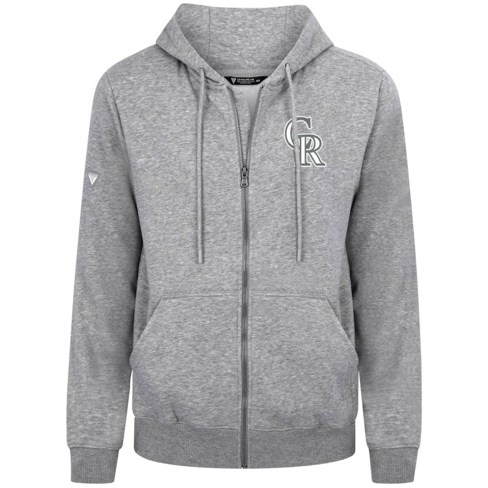 Colorado Rockies Levelwear Podium Chenille Logo Full-Zip Hoodie - Heather Gray - MLB Sale