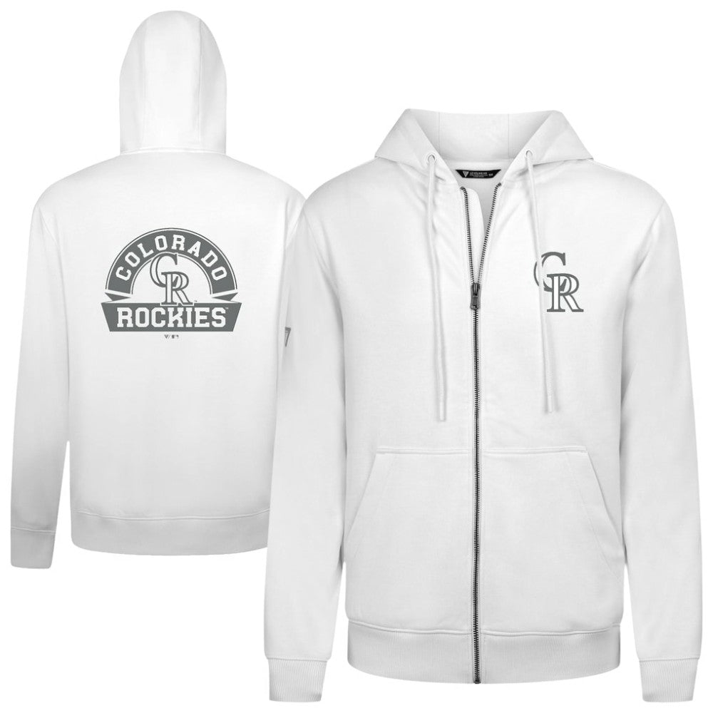 Colorado Rockies Levelwear Podium Chenille Logo Full-Zip Hoodie - White - MLB Sale