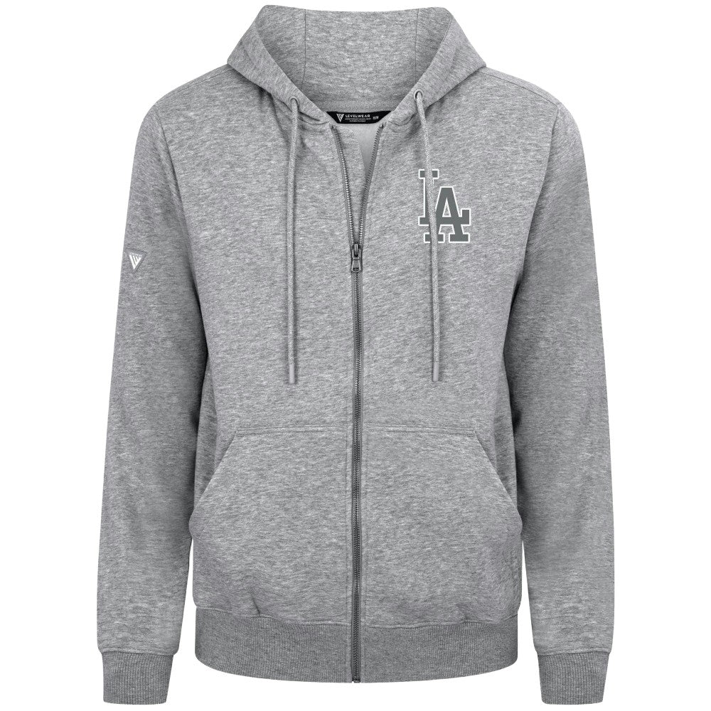 Los Angeles Dodgers Levelwear Podium Chenille Logo Full-Zip Hoodie - Heather Gray - MLB Sale