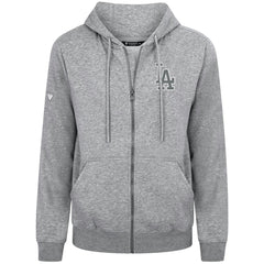 Los Angeles Dodgers Levelwear Podium Chenille Logo Full-Zip Hoodie - Heather Gray - MLB Sale