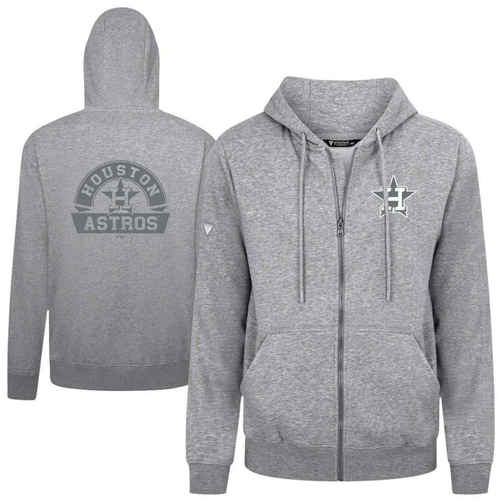 Houston Astros Levelwear Podium Chenille Logo Full-Zip Hoodie - Heather Gray - MLB Sale