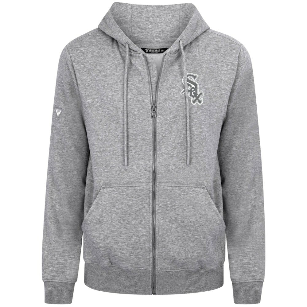 Chicago White Sox Levelwear Podium Chenille Logo Full-Zip Hoodie - Heather Gray - MLB Lifestyle