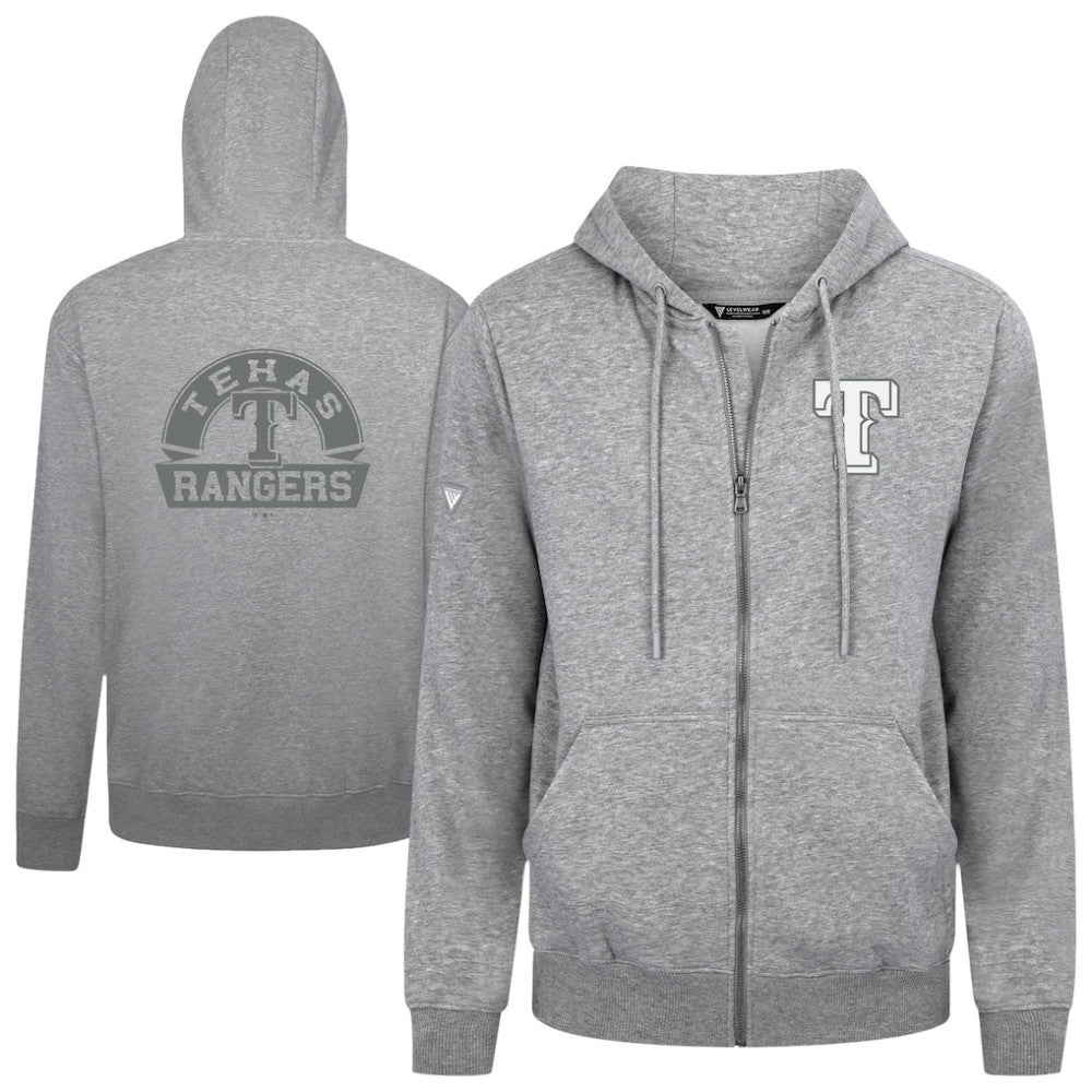 Texas Rangers Levelwear Podium Banner Arch Full-Zip Hoodie - Heather Gray - MLB Online