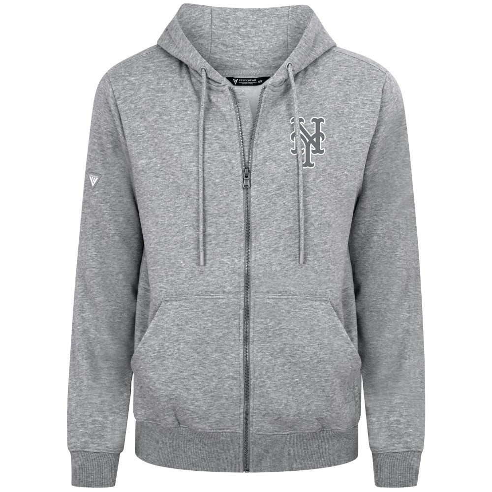 New York Mets Levelwear Podium Banner Arch Full-Zip Hoodie - Heather Gray - MLB Discount